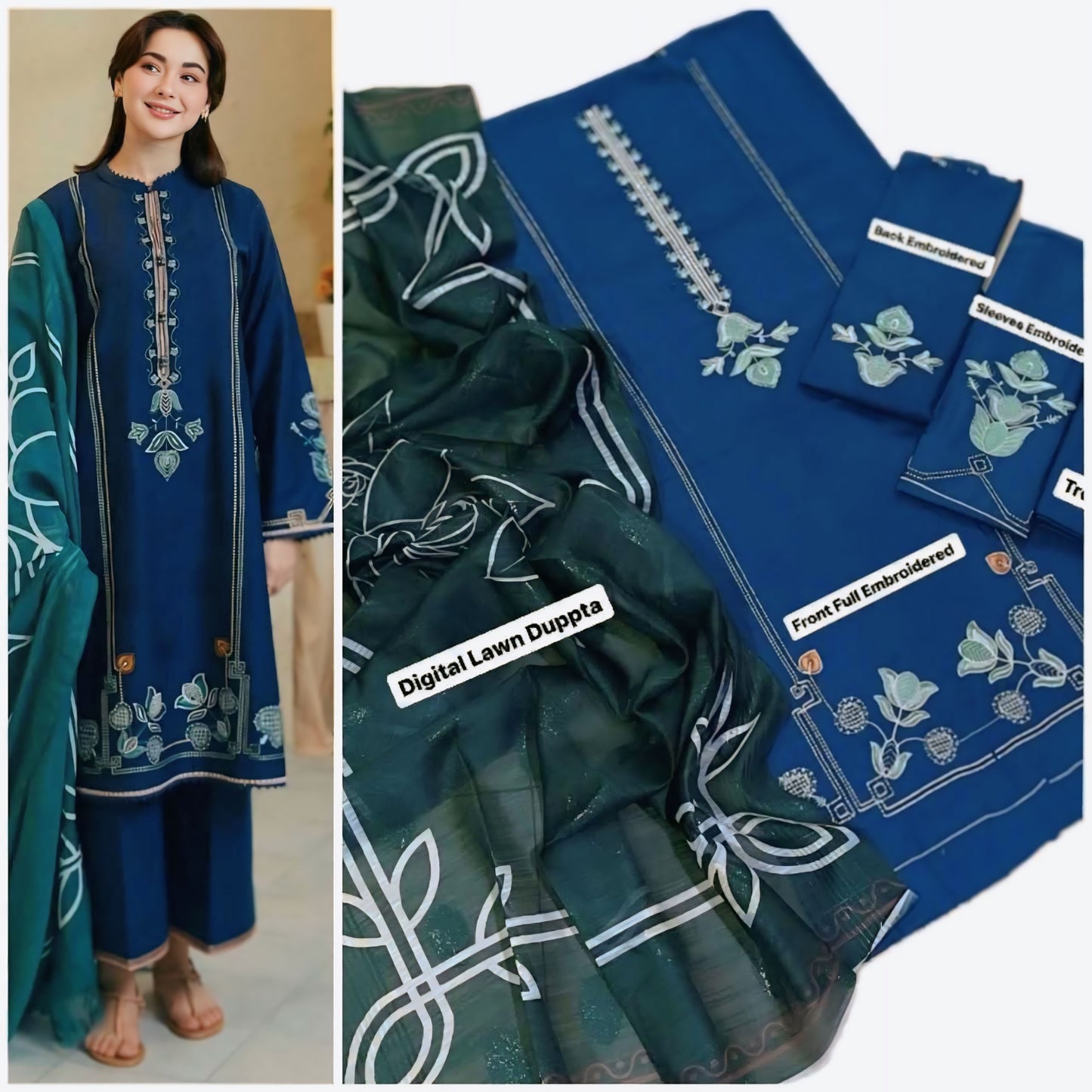 Navy Blue Elegance with Teal Dupatta | Sanaat Fashion Winter Collection 3Pc Unstitched – (D-128)
