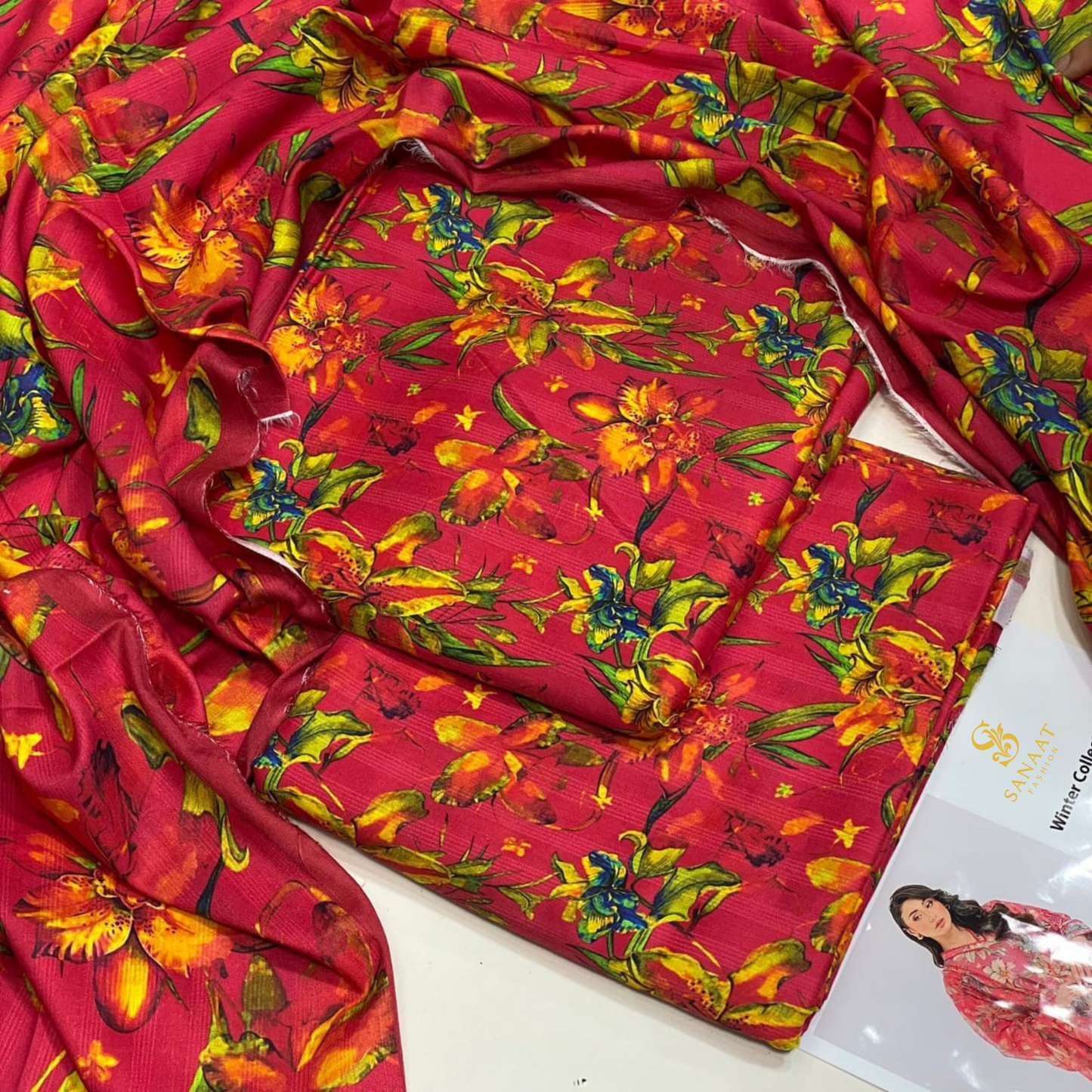 Unstitched Digital Printed Pink Floral Linen 3Pc β Winter Collection D-120