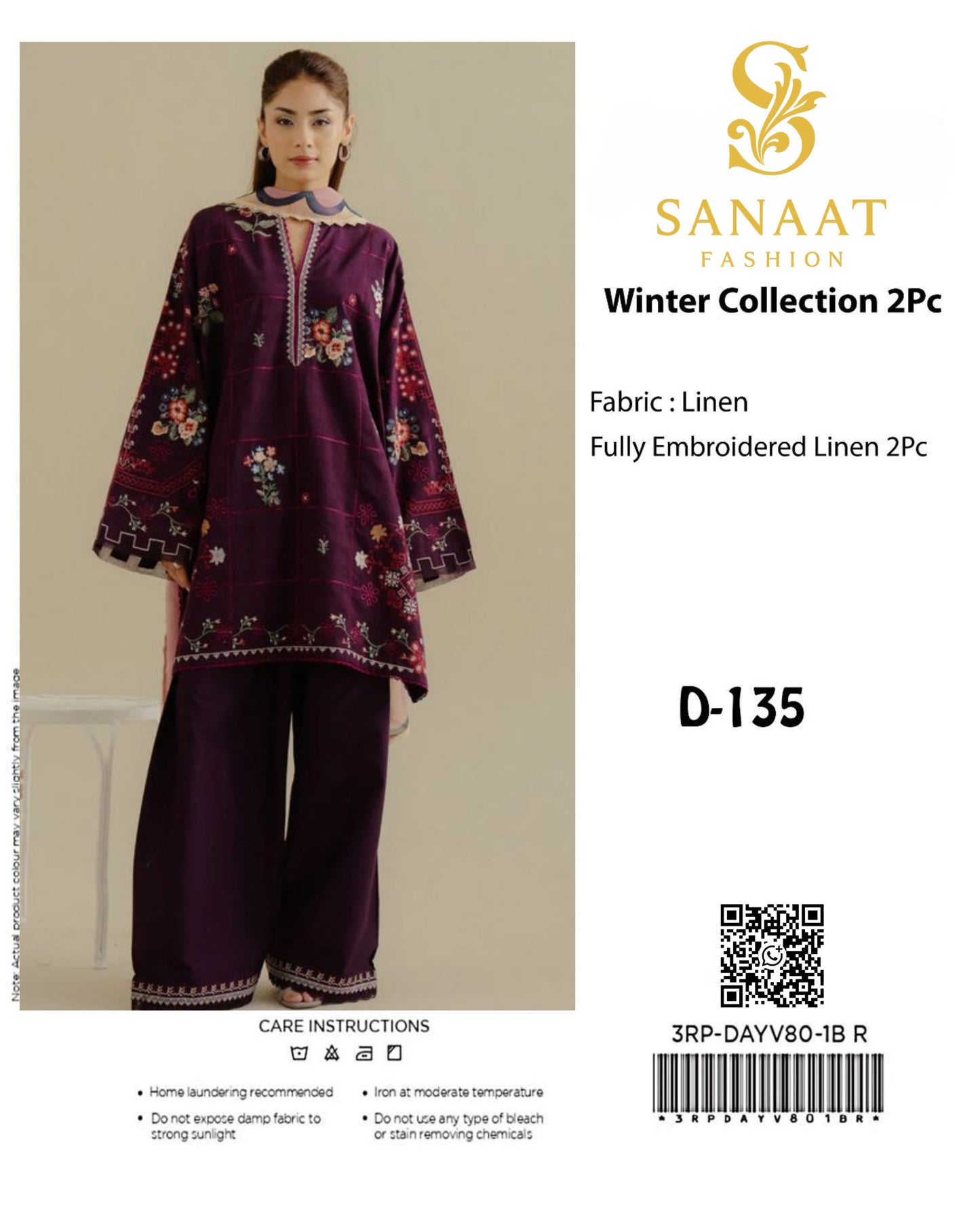 Sanaat Fashion Winter Collection 2Pc (Unstitched) – Navy Blue Classic Embroidery D-135