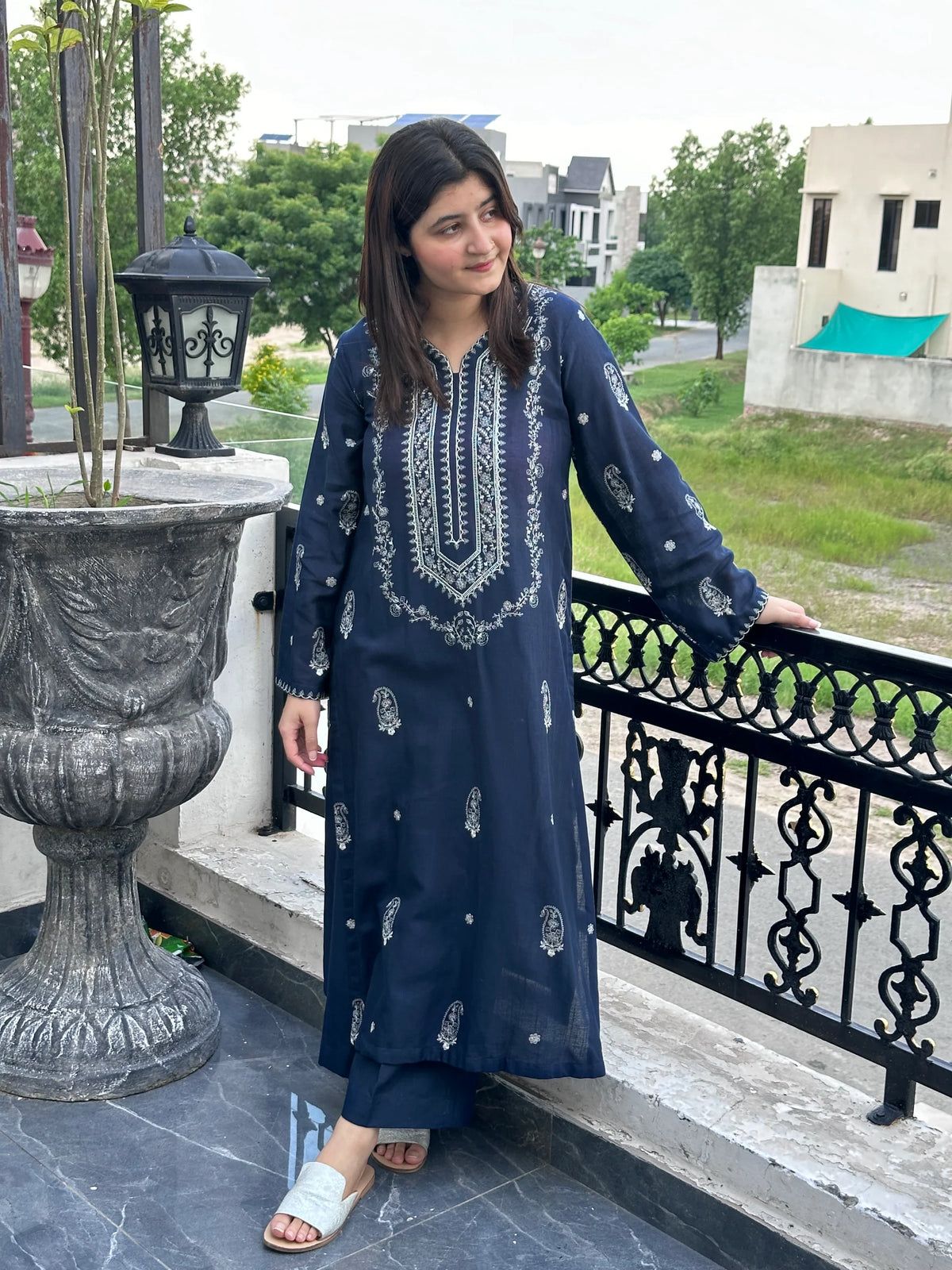 Unstitched Navy Blue Embroidered Linen Suit | Winter Collection 2Pc | Sanaat Fashion (D-133).