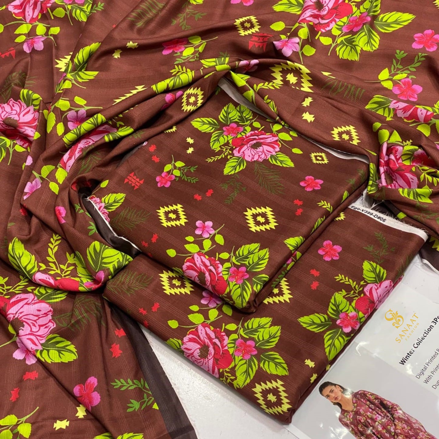 Unstitched Burgundy Floral Bana Dora Linen with Printed Dupatta (D-116) Sanaat Fashion Winter Collection 3Pc ā