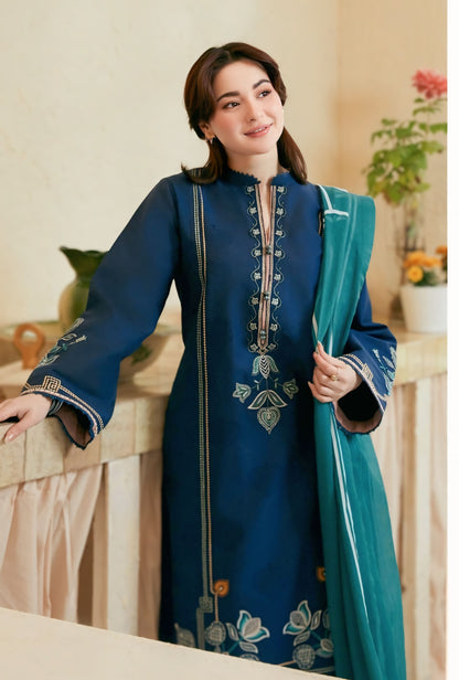 Navy Blue Elegance with Teal Dupatta | Sanaat Fashion Winter Collection 3Pc Unstitched – (D-128)