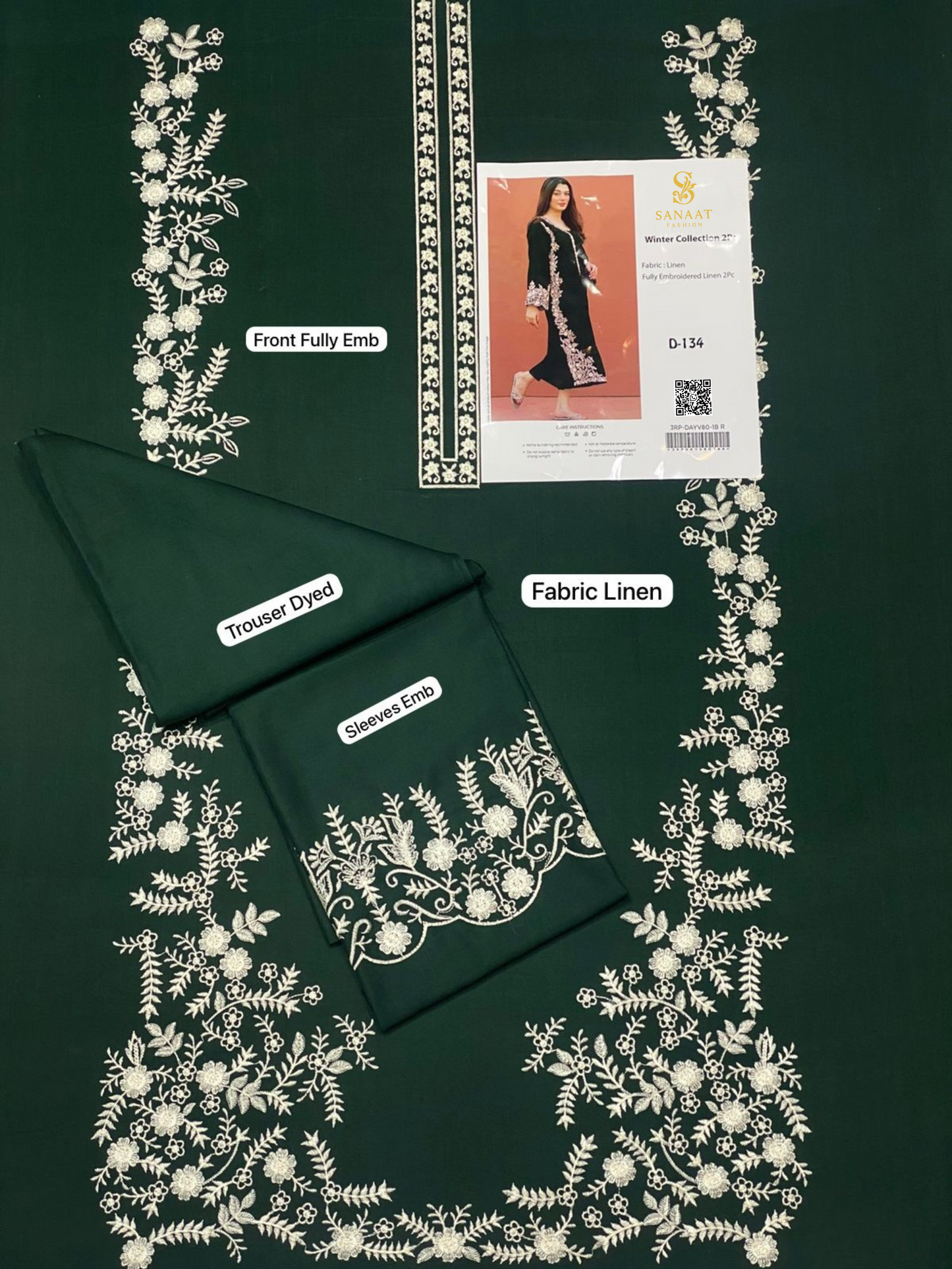 ✨ SANAAT Fashion Winter Collection 2Pc (Unstitched) – Premium Fully Embroidered Linen Suits ✨