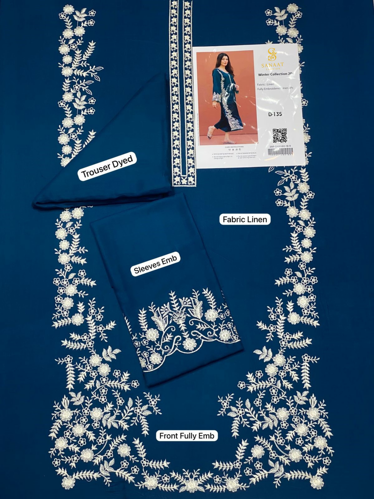 ✨ SANAAT Fashion Winter Collection 2Pc (Unstitched) – Premium Fully Embroidered Linen Suits ✨
