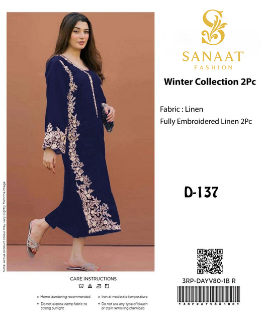 ✨ SANAAT Fashion Winter Collection 2Pc (Unstitched) – Premium Fully Embroidered Linen Suits ✨