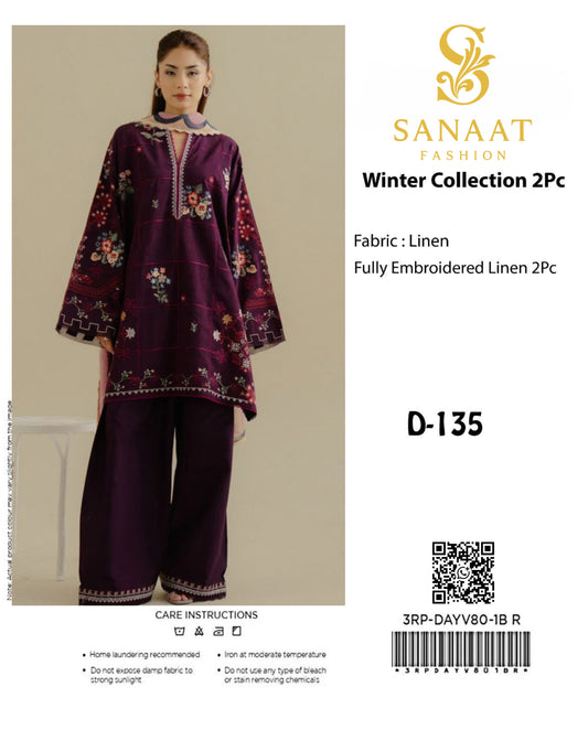 Sanaat Fashion Winter Collection 2Pc (Unstitched) – Navy Blue Classic Embroidery D-135