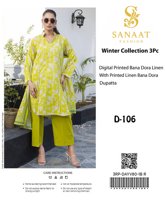 Digital Printed Bana Dora Linen Suit – Sanaat Fashion Winter Collection 3Pc (D-106)