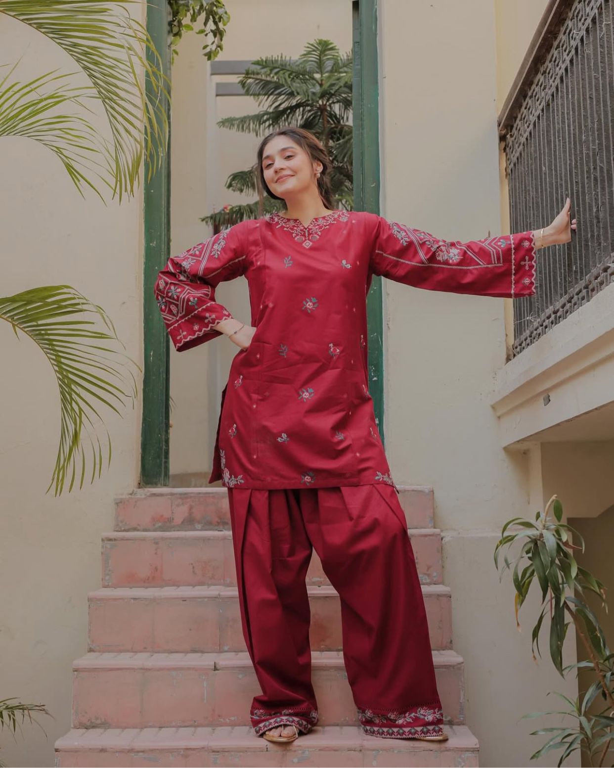 Deep Red Embroidered Linen 2Pc Sanaat Fashion – Winter Collection  (D-131)
