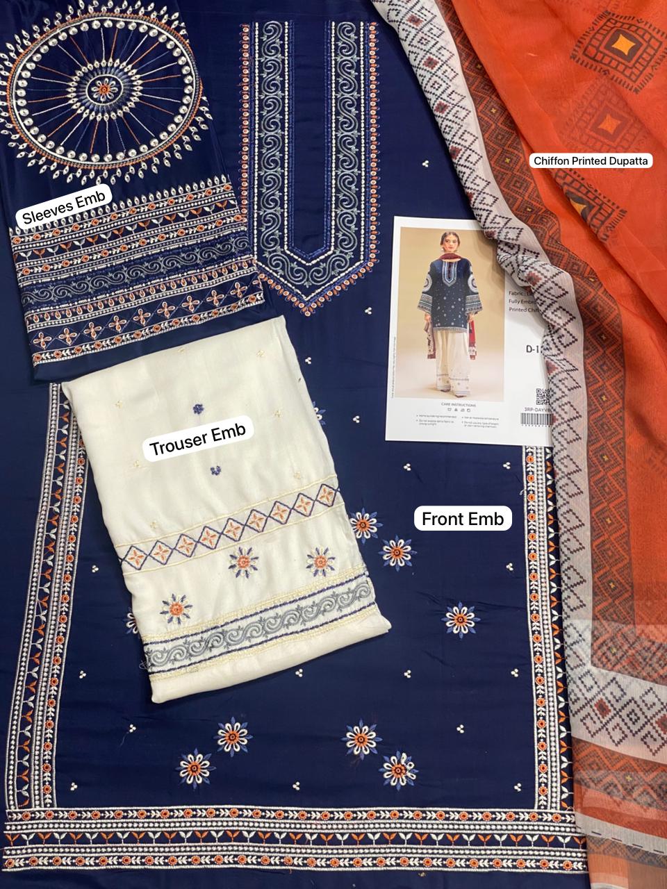 Sanaat Fashion – Winter Collection D-121 | 3Pc Embroidered Linen Suit with Chiffon Dupatta