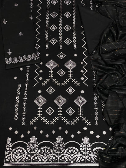 Bin Saeed Luxury Karandi 3Pc Embroidered Suit with Jacquard Dupatta – Black Design 02