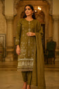 Bin Saeed Luxury Karandi 3Pc Embroidered Suit – Design 02 Olive Brown