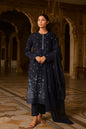Bin Saeed Luxury Karandi 3Pc Embroidered Suit – Design 02 Navy Blue With Gold Embroidery.