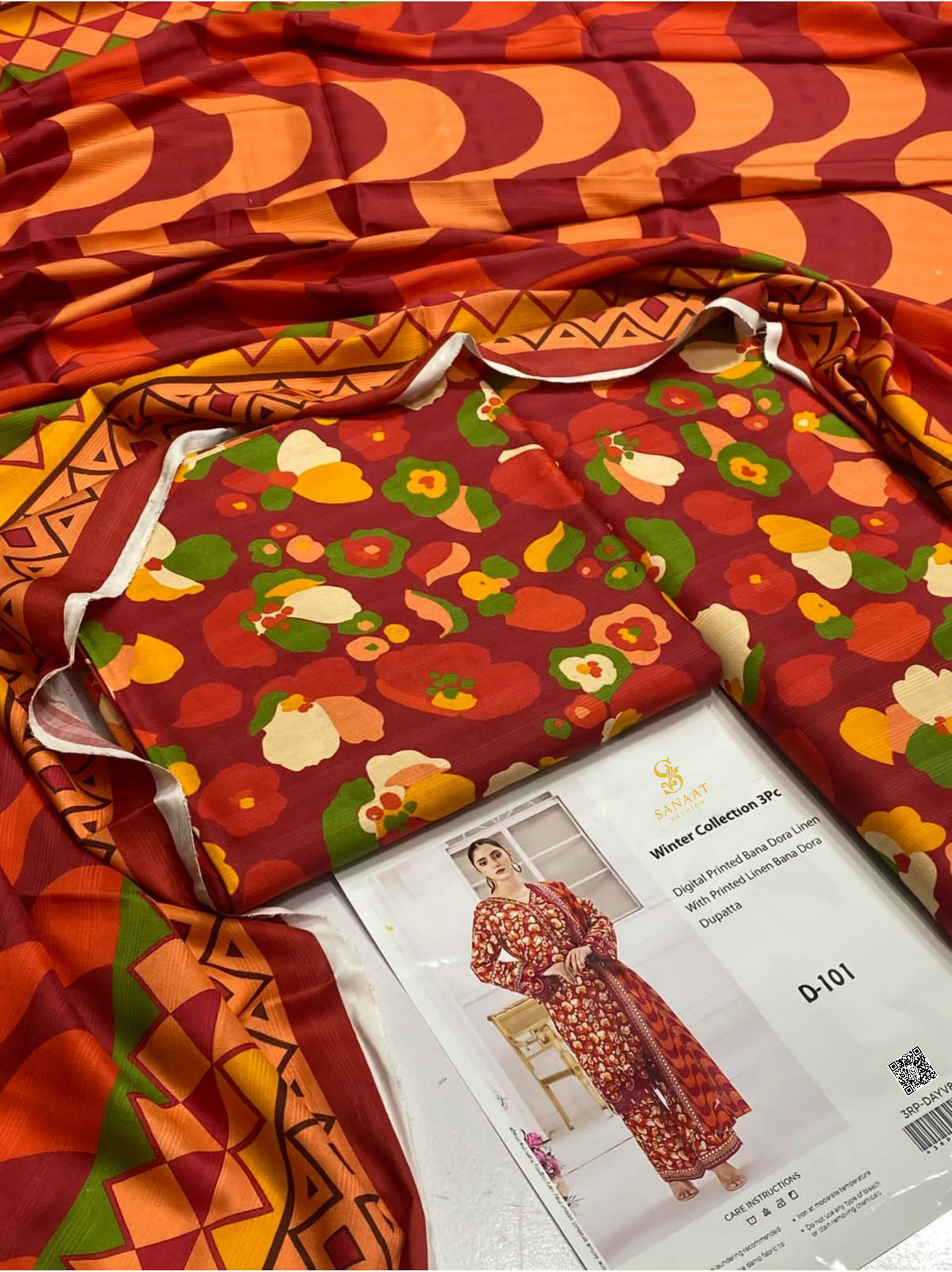 Digital Printed Bana Dora Linen Suit with Dupatta | Winter Collection 3Pc (D-101)