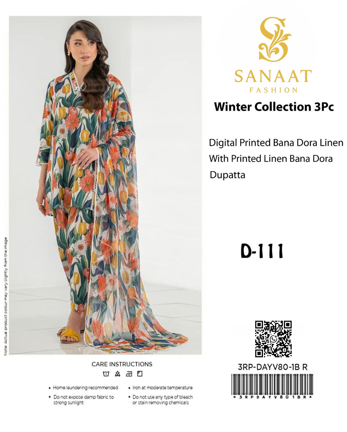 Sanaat Fashion Winter Collection 3Pc (Unstitched) – Digital Printed Bana Dora Linen with Dupatta