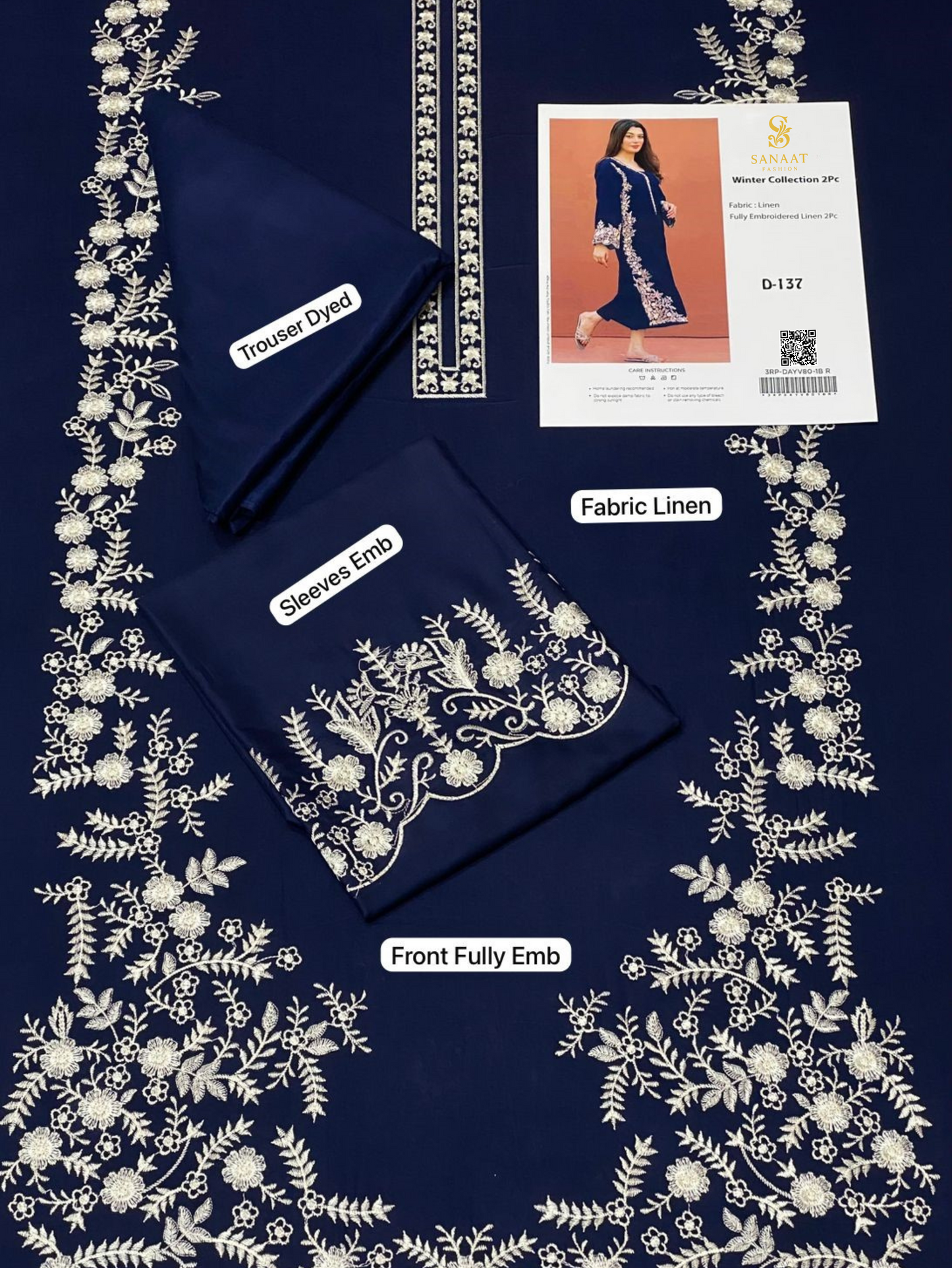 ✨ SANAAT Fashion Winter Collection 2Pc (Unstitched) – Premium Fully Embroidered Linen Suits ✨