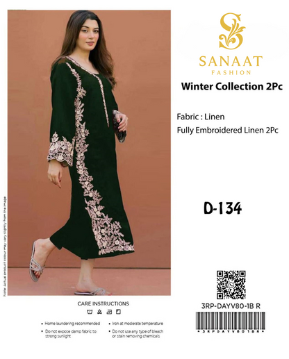✨ SANAAT Fashion Winter Collection 2Pc (Unstitched) – Premium Fully Embroidered Linen Suits ✨